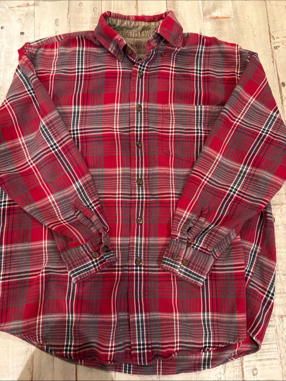 Magellan Red & Gray Plaid Flannel Button Down